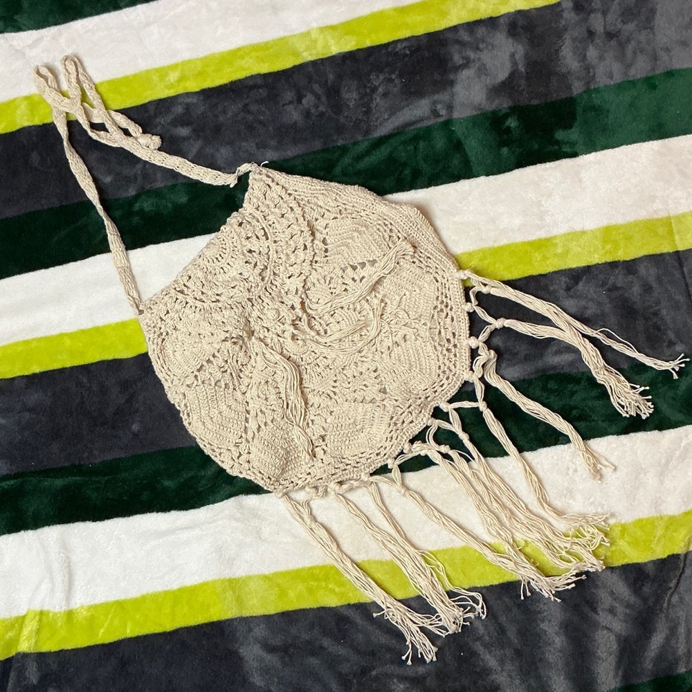 Boho Cream Knit Shoulder Bag